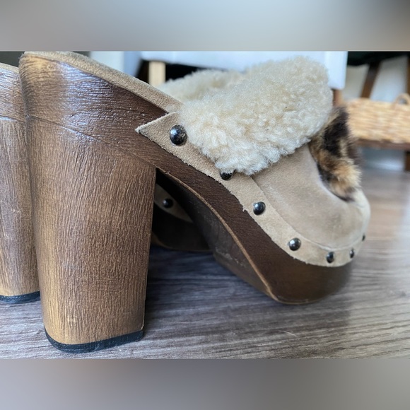 Via Spiga leather and suede heeled clogs with stud and fur details size 7 - Picture 6 of 12